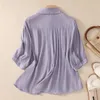 Blouses Femmes Limiguyue Mignon Plissé Coton Lin Blouse Femmes Volants Chemises D'été Bureau Dame Casual Top Littéraire Femme Tissu Violet