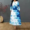 Vestidos casuais em torno do pescoço maxi vestido flor impressão a linha solta bainha manga longa cintura apertada cor oca para baile