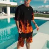 Męskie dresy męskie ubrania 3D Fire Printed T-Shirt Sets Letnie swobodne krótkie rękawie krótkie spodenki 2pc stroje mody sportowe 2023
