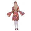 cosplay Eraspooky Abiti Boho a maniche lunghe stampati a fiori Abito hippie con fascia Costume di Halloween per cosplay per adulti Peace and Lovecosplay