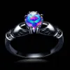 قوس قزح أوبال claddagh أنثى حلقة القلب الملونة أزياء الذهب الأسود مملوءة خوم الزفاف خمر النساء أنيلو كلفون 250Z