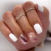 Faux ongles Explosif Sparkling Rouge Rose Court Ballet Blanc Solide Étoile Léopard Stripe Glitter Poudre Complète Fini Faux Art Nail Colle