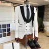 Costumes pour hommes 20 couleurs ivoire blanc mariage pour hommes sur mesure mode bleu marié smoking luxe velours revers blazer gilet pantalon 3pcs