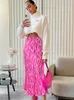 Gonne Moda Gonna con stampa in raso a righe rosa per donna Sexy A vita alta aderente Primavera femminile Elegante classica A-line lunga