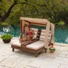 Camp Furniture Wood Wooden Outdoor Double Chaise Lounge With Cup Holders 36.61 X 33.66 35.24 Inches