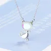 Pendant Necklaces Personality Moonstone Animal Silver Plated Jewelry Sweet Cat Playful Kitten Crystal Women XZN056259A