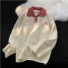 Pulls pour femmes Ebaihui Femmes Polo Pull Dessin animé Japonais Rétro Contraste Design Dames Tricots Automne Hiver Manches Longues Imprimé