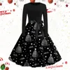 Casual Dresses Christmas Dress Fancy Elk Womens Long Sleeve Princess Round Neck Belted Festival Up Party Vintage Robe