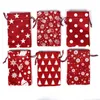 Shopping Bags 50pcs/Lot 10x14cm Red/Blue/Gray Cotton Fabric Christmas Year Pouches Grocery Drawstring Gift Candy Storage