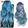 Synthetic Wigs Wignee Long Wavy Synthetic Wigs Heat Resistant Middle Part Mix Blue Cosplay Hair for Women African American Natural Party 230227