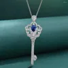 Catene in argento 925 con goccia d'acqua da 0,5 ct e 6 diamanti ad alto contenuto di carbonio con rubino simulato, collana con chiave fata, 60 cm