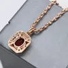 Chokers 585 Purple Gold Pendant Plated with 14K Rose Inlaid Square Red Gem Necklace Elegant clavicle chain Wedding Jewelry 231020