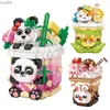 Block djur byggsten leksak DIY söt panda kanin kattunge mjölk te cup 3d modell mini tegelstenar barn montering leksak födelsedag present r231020