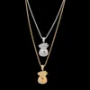 Pingente colares dólar dólar saco de dinheiro de alta qualidade zircônia cúbica gelado correntes de ouro para homens hip hop colar jóias gif208h