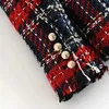 Damenanzüge Tweed Frauen Plaid Blazer Zweireiher Langarm Frühling Herbst Büro Dame Anzug Jacke Kerbkragen Rote Blazer Für