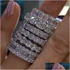 Klusterringar Sier Pave Setting fl Square Simated Diamond Cz Eternity Band Engagement Wedding Stone Storlek 5 6 7 8 9 10 11 Drop Delive DHQD7