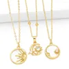 Pendentif Colliers FLOLA Cuivre Plaqué Or Émail Rond Soleil Lune Pour Femmes CZ Cristal Collier Bijoux De Mode Cadeaux Nket63