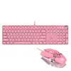 Combo tastiera e mouse 2 in 1 Set Girly Kawaii 104 tasti Gioco meccanico con asta verde Mouse USB cablato 3200 DPI Rosa 231019