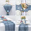 Table Runner 10/20/50Pcs Cheesecloth Table Runner 10Ft Gauze Table Runner Boho Wedding Tablecloth Dusty Blue for Bridal Shower Holiday Party 231019