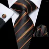 Bow Ties 2023 Hi-Tie Designer Black Orange Striped Tie for Men Fashion 브랜드 웨딩 파티 Necktie Handky Cufflinks Gift Wholesale