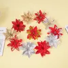 14cm Simulation Silk Flower Heads Christmas Tree Wedding Party Diy Decoration Artificial Plastic Fabric Gold Red Silver Wreath With Iron Wire Home Festive Supplies