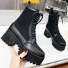 Designer Women Boots Platform Chunky Heel Martin Boot Genuine Leather Shoes Deserts Winter Outdoor Lady Party Buckle Ankle Shoe With Box NO013