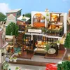 Doll House Accessories Assemble DIY Wooden House Dollhouse kit Wooden Miniature Doll Houses Tea Dollhouse toys With Furniture LED Lights Gift 231019