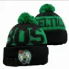 Celtics Beanie Boston Beanies جميع الفرق الـ 32 Trekned Pom Men Men's Caps Baseball Hats مخططة من الصوف الدافئ USA College Sport Hats Cap for Women