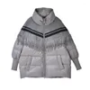 Женская пуховая куртка MICOCO Y9986C, винтажная элегантная темпераментная шерстяная куртка с кисточками и свободным воротником-стойкой средней длины