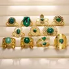 Solitaire Ring Green Natural Stone Rings for Women Vintage rostfritt stål smycken 18K Guldfärgöppning Ring Julgåva 231019