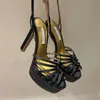 Sandales à plateforme imperméables à talons hauts épais Bride à la cheville Bout ouvert Chaussures de soirée à talons hauts de luxe pour femmes Chaussures d'usine à talons hauts 35-42 avec boîte