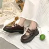 Klänningskor retro brun kvinnor mode spänne remplattform oxford läder lägenheter damer gotiska söta loafers lolita mary janes 231019