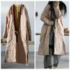 Women's Trench Coats Johnature Women Chinese Style Patchwork Color Parkas V-Neck Long Sleeve Winter Warm 2023 Linen Vintage Loose