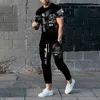 Chándal para hombre Conjunto de pantalón Hombre Verano Manga corta O Cuello Tigre Camiseta 3D Traje deportivo de gran tamaño de 2 piezas Trajes de chándal casual para correr