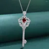 Kettingen 925 Zilver 0.5ct Waterdruppel 6 High Carbon Diamond Gesimuleerde Ruby Fee Sleutelketting 60 cm