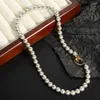 Chains AENSOA Elegant White Gray Pearl Chain Necklaces For Women Korean Statement Gold Plated Metal Round Necklace Fashion Jewelry