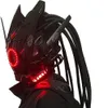 Party Masks Cyberpunk Mask Red Lighting LED with Hair Music Festival Fantastic Cosplay SCIFI Soldier Helmet Halloween Party Gift for Adults 231020