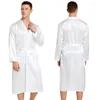 Men's Sleepwear Wholesale V Neck Solid Satin White Robe Kimono Long Bathrobe Pajamas Nightgown Lightweight For Wedding Party