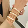 Strand imitacja Pearl Geometryczna koralika zszyta metalowa bransoletka dla kobiet akcesoria biżuterii