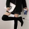 Top Boots Elastic Stockings Boots Square Headed Thin Women's Long Tube Wool Socks Thick Heels High Over Knee Knitted