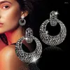 Boucles d'oreilles pendantes SINLEERY luxe Vintage noir zircon cubique longue pour les femmes soirée bijoux de fête ES116