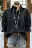 Kvinnors blusar V-Neck Loose Lapel Chiffon Casual Button Down Long Sleeve Fashion Shirts Tops