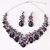Necklace Earrings Set Bridal Party Wedding Statement Purple Delicate Crystal Rhinestones Waterdrop Dress Accessorie