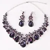 Colar brincos conjunto festa de noiva declaração de casamento roxo delicado cristal strass waterdrop vestido acessório