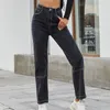 Women's Jeans Fashion Casual High Waist Solid Colors Washed Denim Pants Leisure Baggy Straight Leg Long Trousers Pantalones#g3