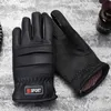 Cinq doigts gants mode classique hommes épaissi coton pu ouvert sourire gants hiver chaud et peluche corail velours équitation