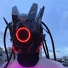 Party Masks Cyberpunk Mask Red Lighting LED with Hair Music Festival Fantastic Cosplay SCIFI Soldier Helmet Halloween Party Gift for Adults 231020