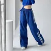 Damesbroeken Capri MEXZT Gestreepte joggingbroek Dames Hip Hop Street chic Baggy Wijde pijpen Cargobroek Bf Y2K Hoge taille Joggers met trekkoord 231020