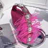 Net Red Satin Evening Clutch: Jewel, Crystal, Pearl Ostrich Feather Decor, Summer Showstopper Handväska för kvinnor Black Sliver Pink Green Purple