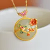 Pendant Necklaces Hetian Jade White Round Egg Surface S925 Silver Plated Inlaid Zircon Personality Dazzling Beauty On Eyebrows